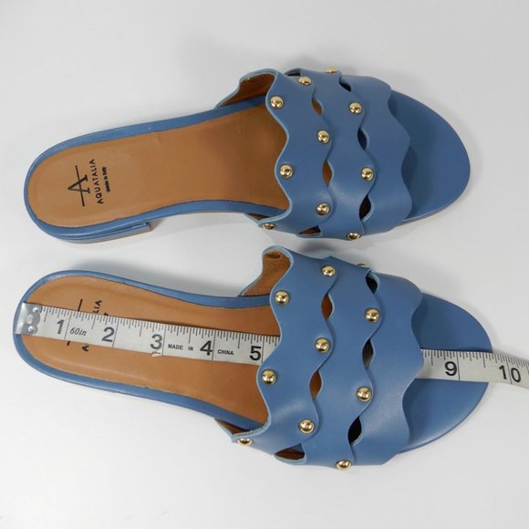 Aquatalia Torri Flat Slide SANDALS Size Blue 8.5 Leather Studded NEW $295 - Picture 6 of 6